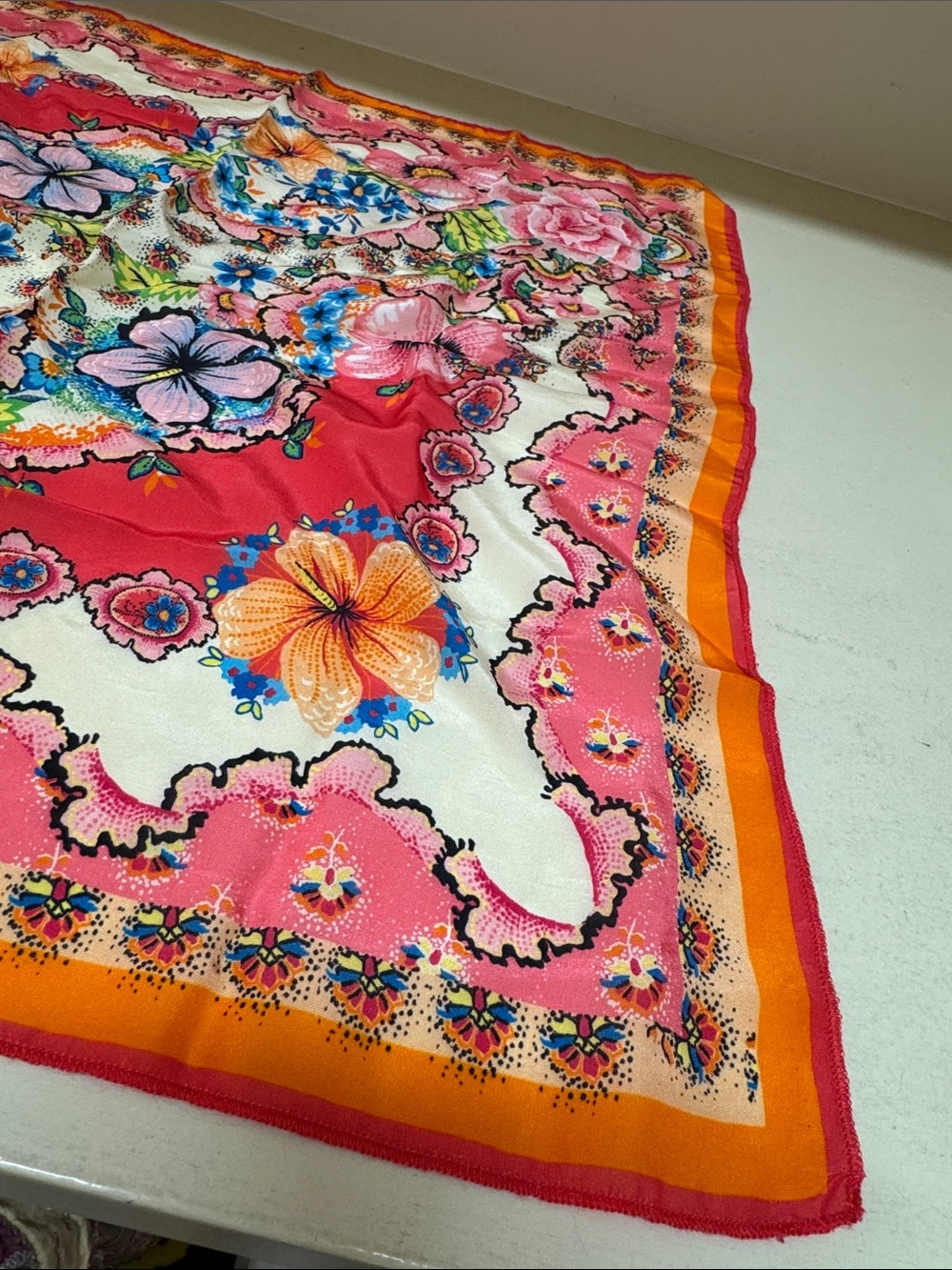Johnny Was Pink, Orange & Cream Floral Scarf - Picture 5 of 6